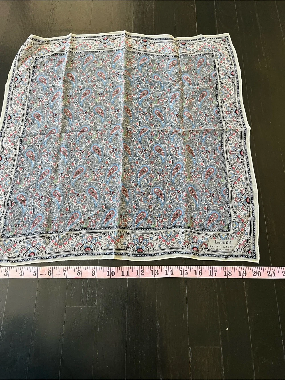 Lauren Ralph Lauren Blue and Pink Paisley Silk Scarf